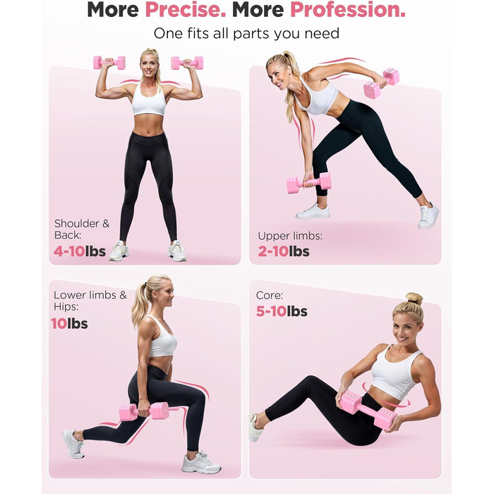 Набір гантелей FEIERDUN регульовані 2 шт., 2/4/6/8/4,5 кг, для жінок, швидке регулювання ваги, подвійний захист, для домашнього фітнесу (B-Cute Pink)