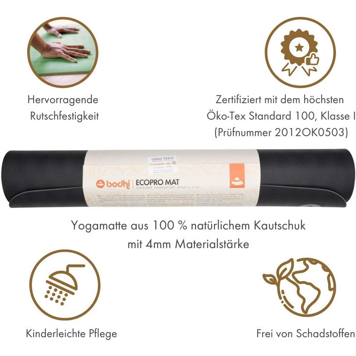 Килимок для йоги Bodhi ECO PRO: Натуральний каучук, антиковзкий, 185x60x0.4 см (сланцевий сірий) для йоги та пілатесу