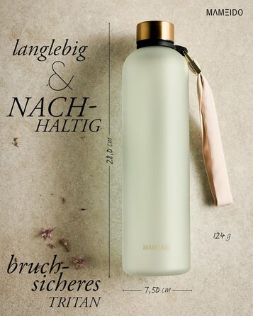 Фляга для води MAMEIDO 1 л з позначкою часу, для спорту, фітнесу, офісу, BPA free, колір Desert Sage Gold