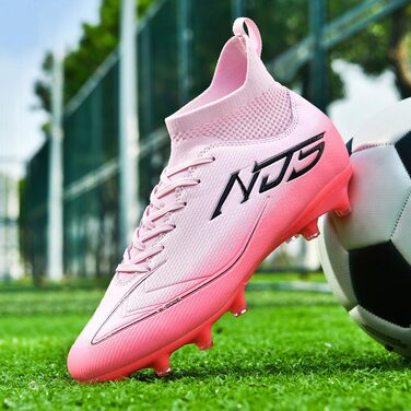 Чоловічі футбольні бутси для юніорів, бутси для тренувань, високі, шиповані, професійні, для змагань, outdoor, штучний газон, унісекс, рожеві, 43 EU