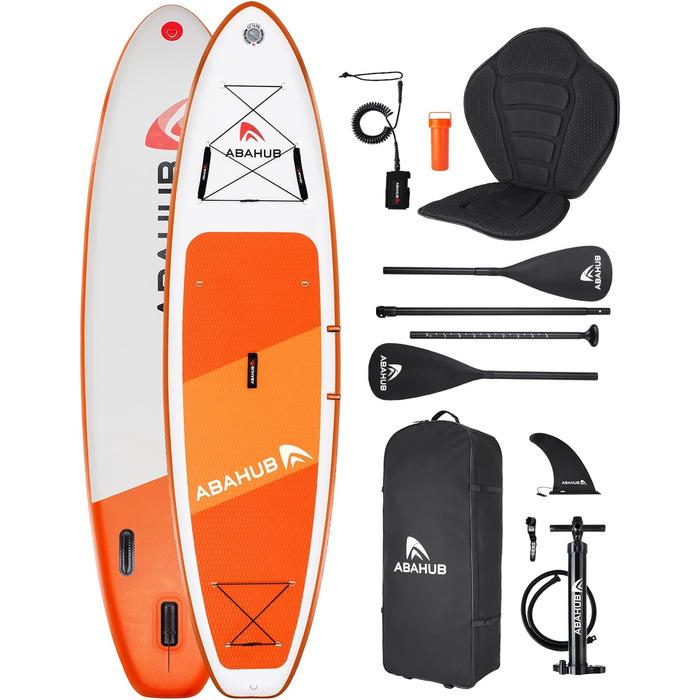Надувна SUP-дошка Abahub 320x78x15 см з комплектом: регульоване алюмінієве весло, сидіння для каяка, для сапсерфінгу, каякінгу, каное, риболовлі, синя/зелена/помаранчева/червона