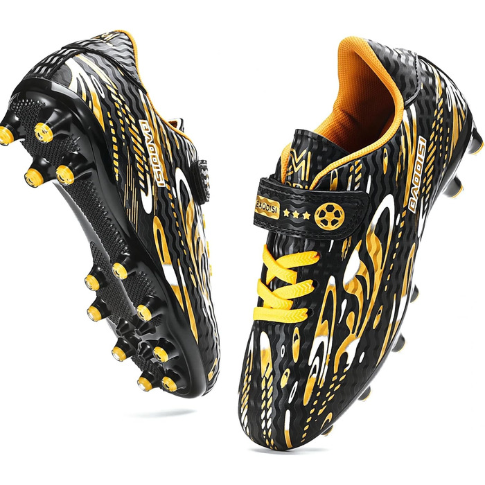 Дитячі футбольні бутси для хлопчиків та дівчаток. Професійні футбольні бутси з шипами для тренувань. Розмір 29 EU, чорний та золотий колір.