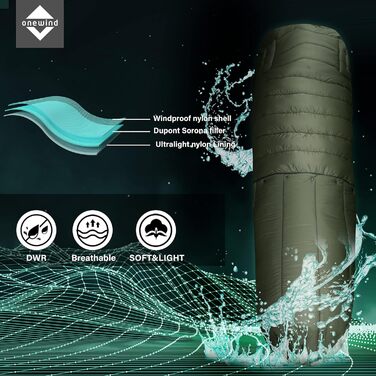 Спальний мішок OneWind для гамака, 3 сезони, теплий плед, пончо, захист від холоду, ізоляція, для кемпінгу, хайкінгу, зелений, 2°C~10°C (Deluxe), 2.3M x 1.6M