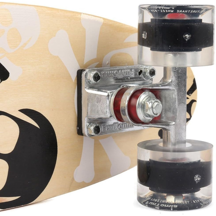 Скейтборд FunTomia Mini-Board Cruiser 57 см з 7-шарового канадського клену, підшипники Mach1 ABEC-9, білі з черепом, чорні LED-колеса