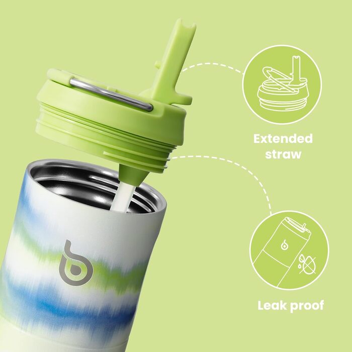 Ізольована пляшка для води BOTTLE BOTTLE 680 мл з трубочкою, кришкою та ручкою, спортивна термос-пляшка з нержавіючої сталі, подвійні стінки, герметична (колір: Туман)