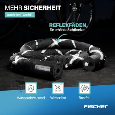 Ланцюговий замок для велосипеда та електровелосипеда FISCHER PROTEC SK100, 100 см, чорний, зі світловідбиваючими нитками, 2 ключі