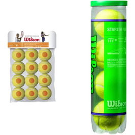 Тенісні м'ячі Wilson Starter Orange для дітей, жовто-оранжеві, 12 шт. + Starter Play Green для дітей і підлітків, жовті, 4 шт.
