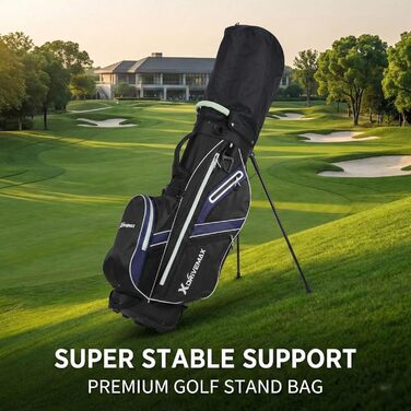 Легка сумка для гольфу Standbag з 8 відділеннями для чоловіків та жінок, преміум-якість, з дощовим чохлом та набором аксесуарів (Блакитна)