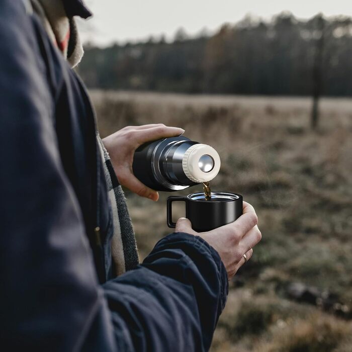 Термос Healter 850 мл з чашкою для кави, герметичний, BPA-free, нержавіюча сталь, для дітей, спорту, школи, фітнесу, кемпінгу, чорний