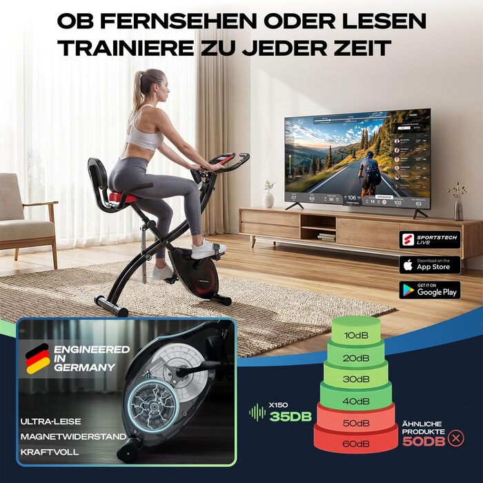 Ергометр Sportstech NEU X150 3в1: Велотренажер, Power Ropes, для дому, до 150 кг, чорний