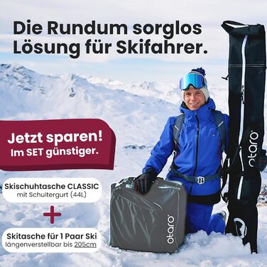 Набір для перевезення лиж та черевиків Otaro: містка сумка для 1-2 пар лиж, водонепроникна, міцна, з регулюванням довжини, з м'яким плечовим ременем, зелена (світло-сіра)