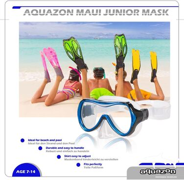 Дитяча маска для плавання AQUAZON Maui, 7-12 років, загартоване скло, м'який силікон