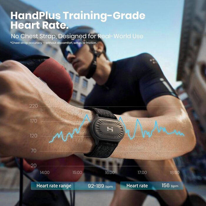 Фітнес-браслет HandPlus з пульсометром: оптичний трекер для бігу, Bluetooth, ANT+, 72 год. пам'яті