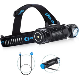 OLIGHT Perun 2: налобний ліхтар 2500 люмен, 166 метрів дальність, USB, 5 режимів, таймер, для бігу, риболовлі, кемпінгу, чорний