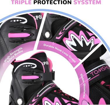 Роликові ковзани TOMSHOO з регульованим розміром, LED-колесами, для дітей та дорослих (рожеві, L (37-39 EU))