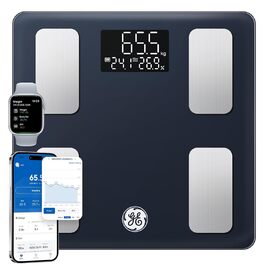 Вага для вимірювання жиру в тілі GE Smart з Bluetooth, аналіз складу тіла, BMI, великий дисплей, точність, до 180 кг, чорний