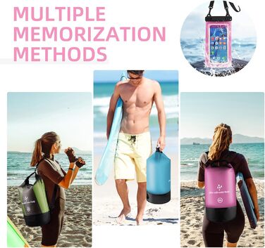 Водонепроникний сухий мішок GES 20 л Roll-Top з кишенею для телефону - для каякінгу, човнів, походів, рафтингу, плавання, кемпінгу та риболовлі (Рожевий)