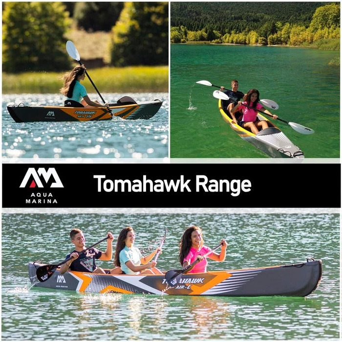 Універсальний надувний каяк Aquamarina Tomahawk Air-375 для дорослих, чорний/помаранчевий, 1-місний
