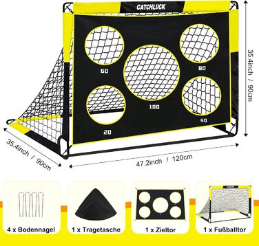 Дитячі футбольні ворота для саду 2 в 1 Pop Up, з лункою та сумкою, 120x90x90, жовтий