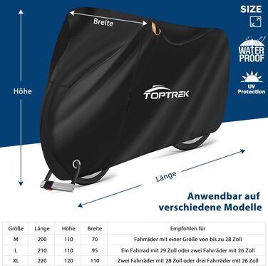 Чохол для велосипеда Toptrek 210D Oxford, 200 x 110 x 70 см, водонепроникний, захист від сонця, міцний, з сумкою