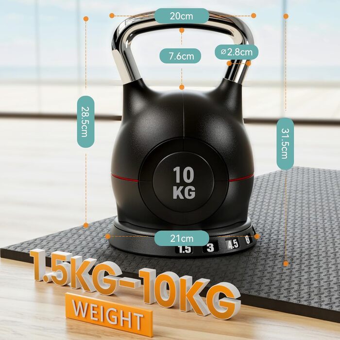 Кетлбел регульований 7-в-1, 10 кг, для дому, чорний | Набір гантелей-кетлбелів для фітнесу | Спортивне обладнання для дому