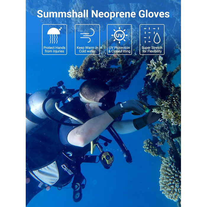 Рукавички з неопрену Sushall для чоловіків, 3 шт. - водолазні рукавички для дайвінгу, серфінгу, снорклінгу (L, чорний)
