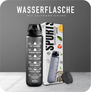 Фляга спортивна Roe Tenpo 1L, Tritan, без BPA, витримує миття в посудомийній машині, чорна