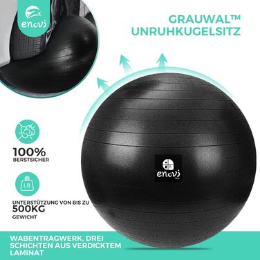 Гімнастичний м'яч ENOVI Fit+ з фітнес-стрічками, набір для фітнесу, йоги, тренувань, для спини та офісу