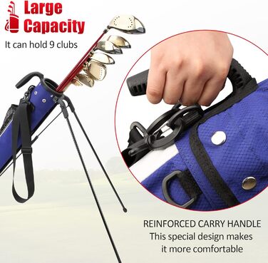Сумка для гольфу PGM - Легка сумка з ременем та стійкою – Зручна та міцна сумка для гольфу – Сумка-стійка для гольфу для тренувального поля, кортів Par 3 та Executive – Гольф-сумка Gun Bag 2.0 (Blau)