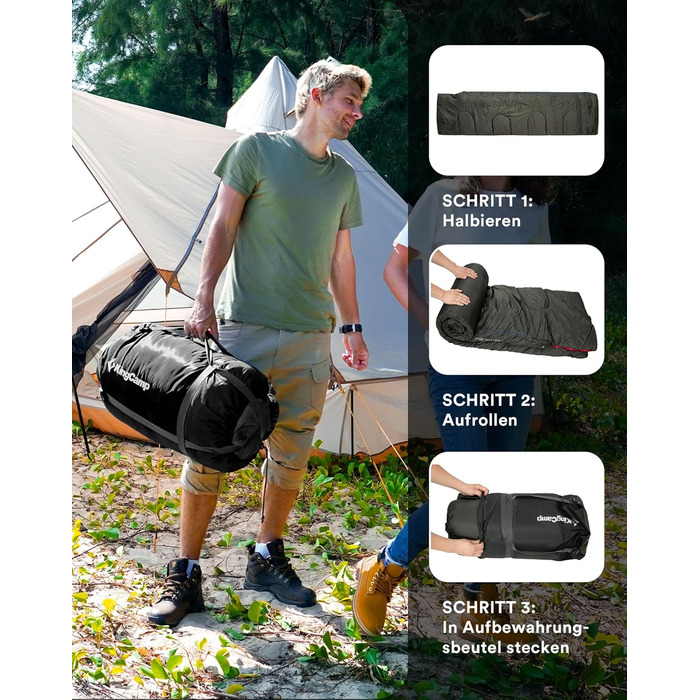 Спальний мішок KingCamp на 2 особи з фланелі, зимовий, для кемпінгу та відпочинку на природі, 3-4 сезони, з 2 подушками, підходить для дітей та дорослих (зелений)