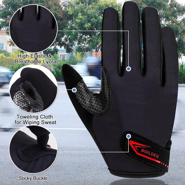 Велосипедні рукавички без пальців для фітнесу, антибактеріальні, нековзкі, амортизуючі рукавички для їзди на велосипеді для чоловіків та жінок (S, повний палець-чорний)