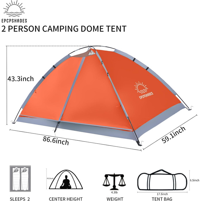 Купол намет для кемпінгу на 1-2 особи, легкий, портативний, водонепроникний, для дорослих, армійного кольору (зелений/помаранчевий)
