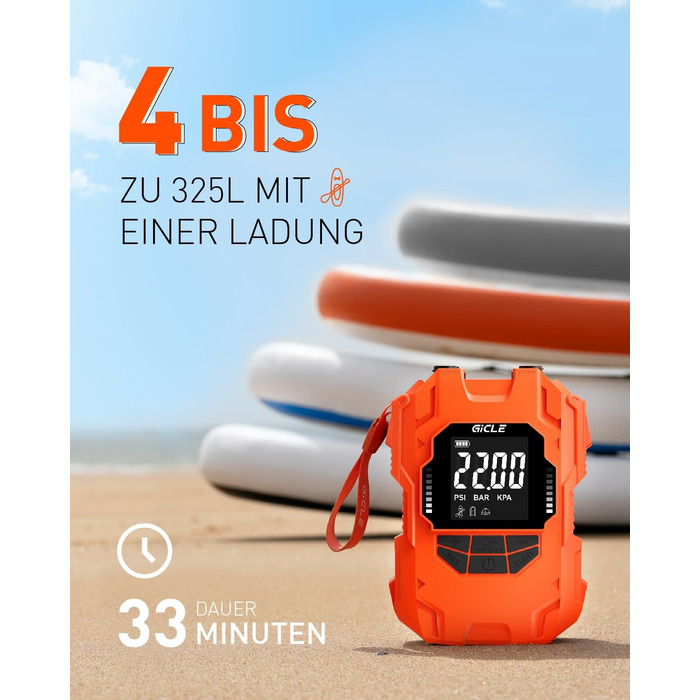 Акумуляторний насос для SUP, портативний електричний інфлятор 22PSI, 36W, USB-C, для надувних SUP-дошок, човнів, водного спорту, помаранчевий