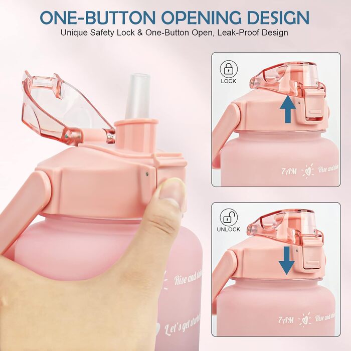 Спортивна пляшка для води MOMSIV 2L з трубочкою та відсіком для фруктів, з позначками часу, чорно-рожева, BPA Free