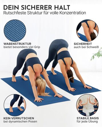 Килимок для йоги NEOLYMP – неслизький, захищає суглоби – 183x61 см – для дому, фітнесу, йоги, пілатесу – з інструкцією (Indigoblau)