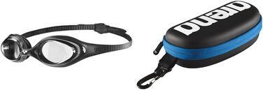 Окуляри для плавання ARENA Spider антифог для дорослих, з UV-захистом, саморегулюючим носовим упором, гіпоалергенними силіконовими ущільнювачами, чорні (прозорі-черно-черно), в комплекті з футляром, B-W-Royal