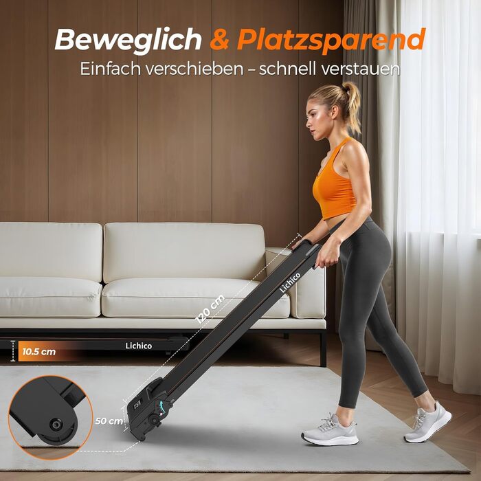 Бігова доріжка Lichico Walking Pad з регульованим нахилом 0-9%, розумним керуванням через додаток та дистанційним пультом, максимальне навантаження 130 кг, для дому