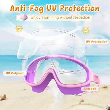 Дитячі окуляри для плавання VegoVia Kinder-Schwimmbrille (2 шт.): антифог, UV-захист, для хлопчиків та дівчаток 3-15 років, блакитні/дзеркальні та фіолетові/прозорі