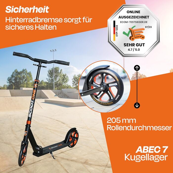 Алюмінієвий самокат S 1 / S 2 – регульований по висоті, ABEC 7, помаранчевий