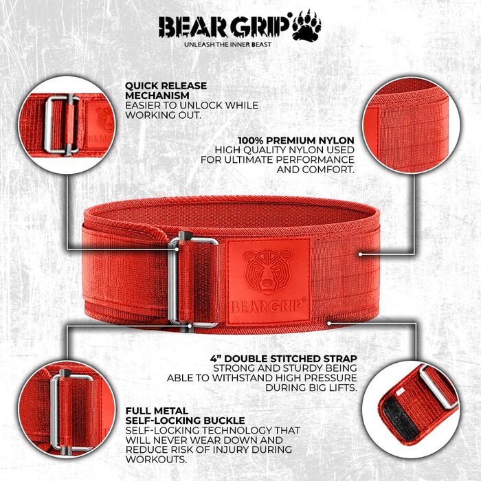 BEAR GRIP – самозамикаючий пояс для важкої атлетики, преміум-пояс для кросфіту, пауерліфтингу та бодібілдингу для чоловіків і жінок
