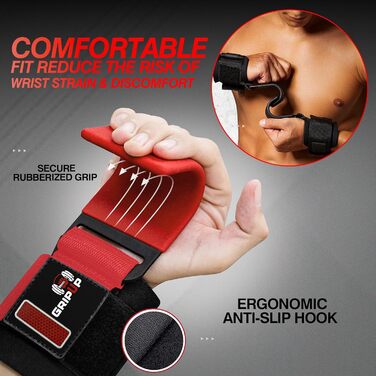 Набори для фітнесу: підтримка силових тренувань (пара), 8 мм м'які захисні накладки на зап'ястя, гаки для підйому штанги з гумовим покриттям, для пауерліфтингу, важкої атлетики, підтягувань та бодібілдингу, червоний