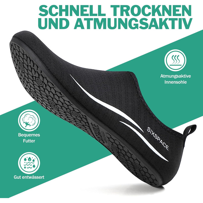 Шкарпетки для плавання та водних видів спорту (чоловічі/жіночі) – дихаючі, швидковисихаючі, розмір 34-47, колір чорний