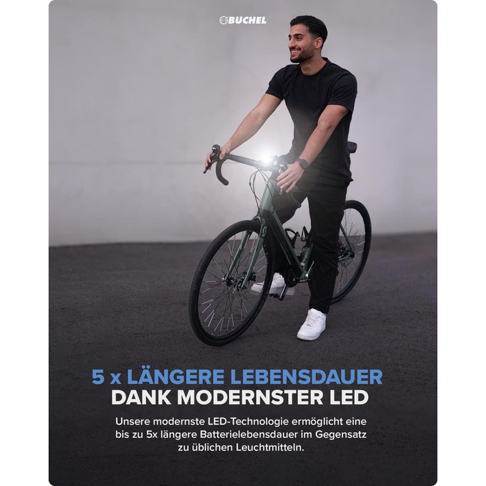 Фари для велосипеда Büchel BL 300 I StVZO (Німеччина) I До 13 годин роботи I 30/15 LUX I З батарейками I Чорний