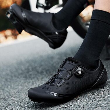 Велотуфлі для жінок та чоловіків, шосейні велотуфлі з клітами, унісекс SPD, для гірського та шосейного велосипедів, сумісні з велотренажерами, для їзди в приміщенні та на вулиці, розміри 36-47 EU, 40 EU, чорні