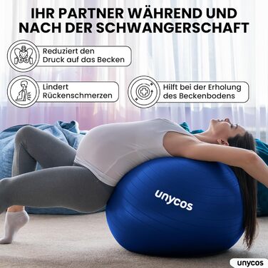 Фітбол Unycos 55/65/75 см для фітнесу, йоги, балансу та корекції. З насосом, BPA-Free, антивибуховий. #10 Зелений (55 см, #07 Темно-синій)