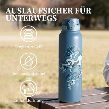 Фляга для води UZSPACE 1л (970мл) з нержавіючої сталі, термофляга з 1-кліком відкриття, 100% без витоку, для спорту, туризму, фітнесу, тренажерного залу, на вулицю, колір: лісовий зелений