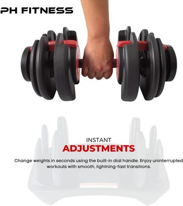 Регульована штанга 24 кг – окрема – 15 в 1 – для дому та силових тренувань. Компактна, чорно-червона