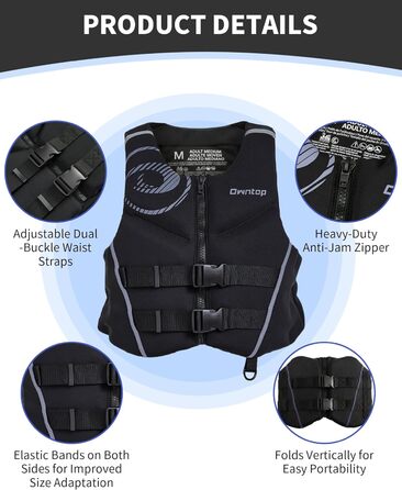 Спасальний жилет Owntop для дорослих XL | Легкий неопреновий жилет | Подвійний захист, для риболовлі, каякінгу, водних видів спорту сірий