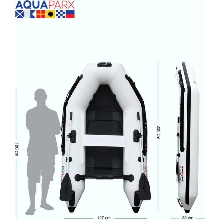 Надувний човен AQUAPARX 230PRO MKIII Білий, для риболовлі, 2 особи, вантажопідйомність 200 кг, стійкий і швидкий, для будь-якої погоди, підходить для підвісного мотора