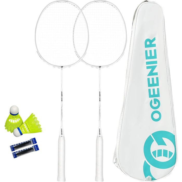 Набір для бадмінтону OGEENIER: 2 ракетки, 2 обмотки, 2 волани, 1 ракетка з сумкою (3 1/4 дюйми)